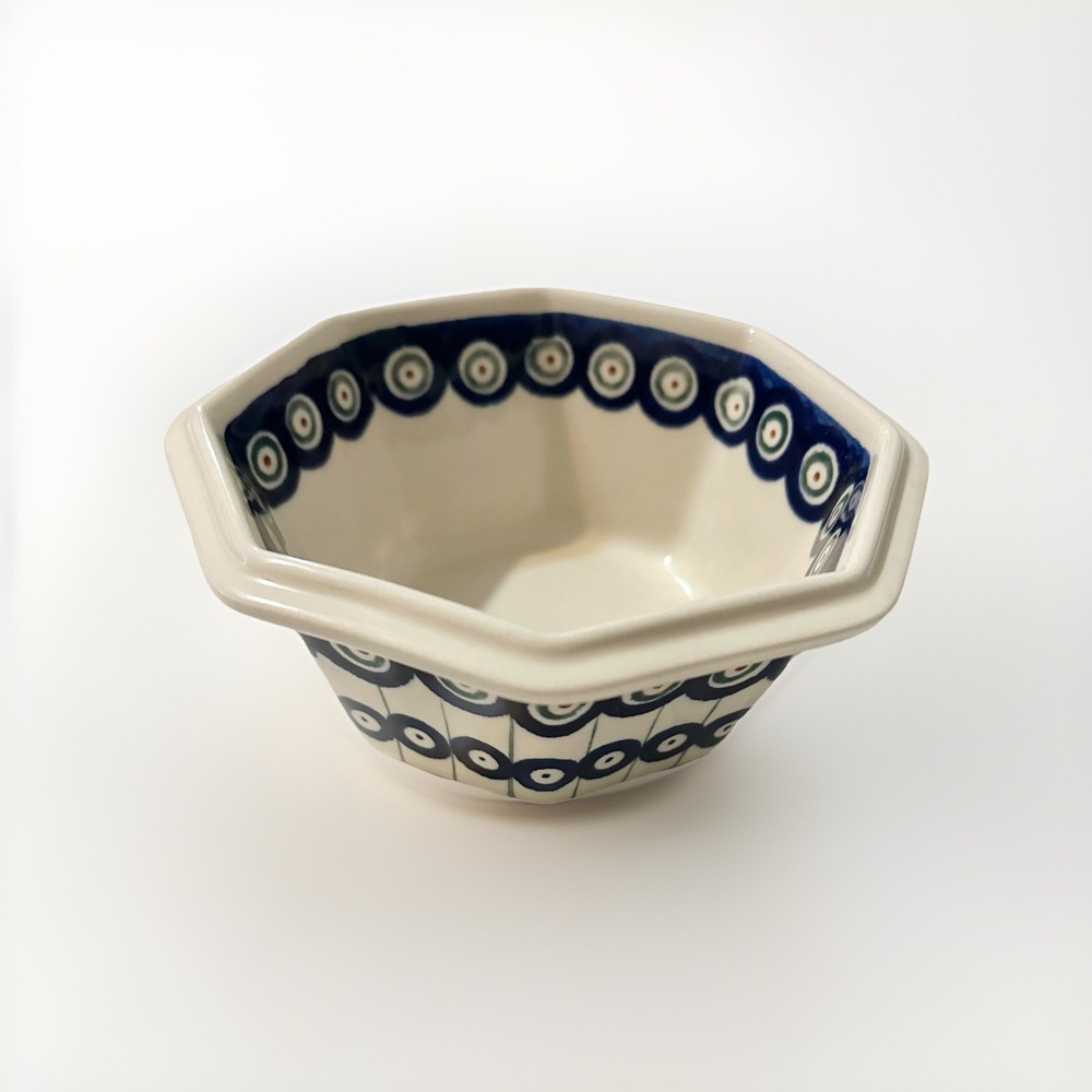 Boleslawiec Polish Pottery Swirl Octogonal Bowl Cobalt 6.5" Handmade